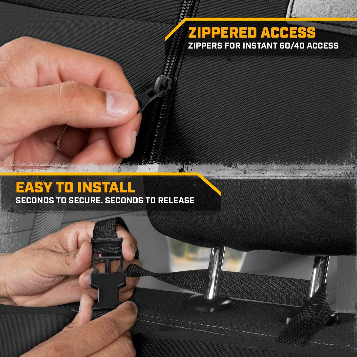 CAT Black Rear Seat Cover für LKWs, Autos & SUVs – Heavy-Duty Oxford Canvas – 60/40 Split Bench Protector – Langlebige Rücksitzabdeckung für Arbeitsfahrzeuge, Haustiere, Reisen – Car & Truck Interior Accessory