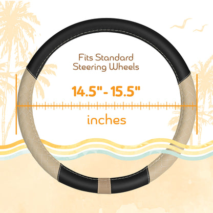 C&C California Car Steering Wheel Cover Beige Diamond Quilt, Non Slip Leather Steering Wheel Cover für Damen Männer, Niedlich Komfortable Soft Easy Installation Universal Fit (Fits 14.5'-15.5' Zoll)