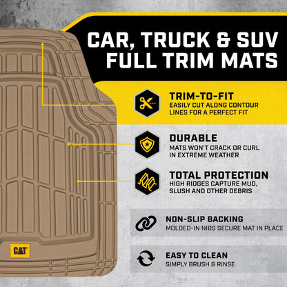 CAT 3-Stück ToughRide Gummi Vorderbodenmatten und hintere Bodenmatten - Heavy Duty, All Weather, Trimmen Sie, um zu passen