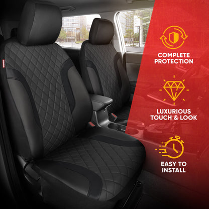 Motor Trend Faux Ledersitzbezüge für LKW, Autos und SUV - Front Black Car Seat Cover Set - Universal Fit für die meisten Automobile - Forros Para Asientos De Carro - CarSeat Cover Zubehör