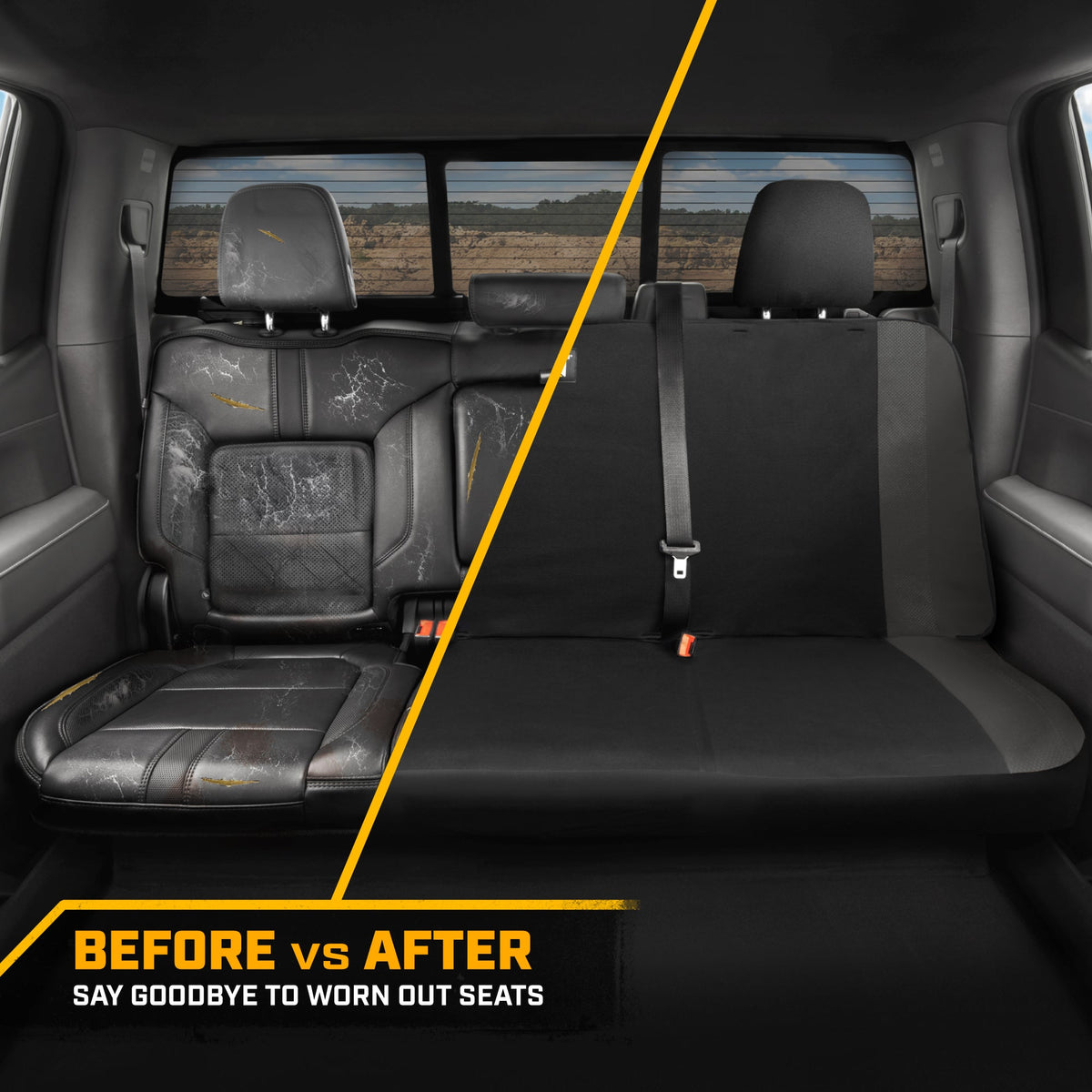 Cat Flexfit Gray Rear Seat Cover für Auto - Langlebiger Canvas & Mesh Design 60/40 Split Bench Protector für Autos, LKW & SUVs - Rücksitz Abdeckung für Hinterbank - Interieur Car Zubehör