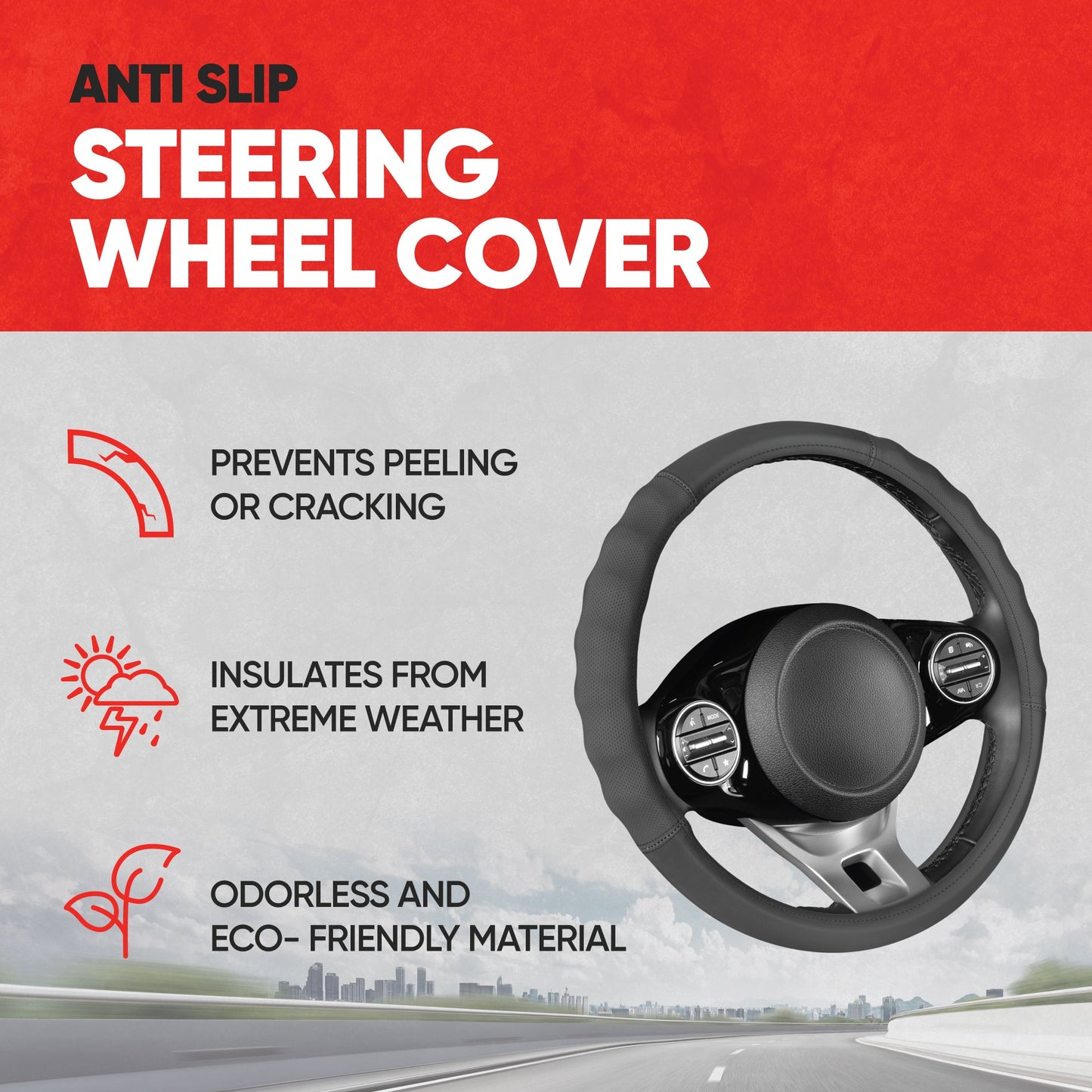 MotorTrend SoftTouch Advanced Traction Grip Lenkrad Abdeckung (Fits 14.5' - 15.5')