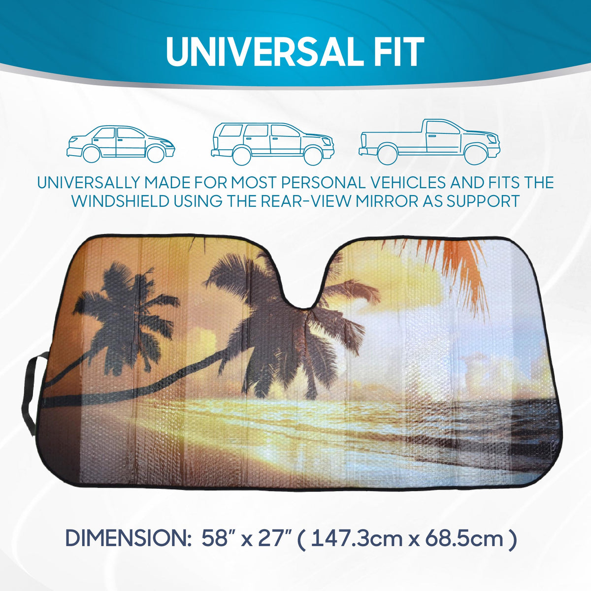 BDK Golden Palm Beach Front Windschutzscheibe Sonnenschirm (58' x 27')