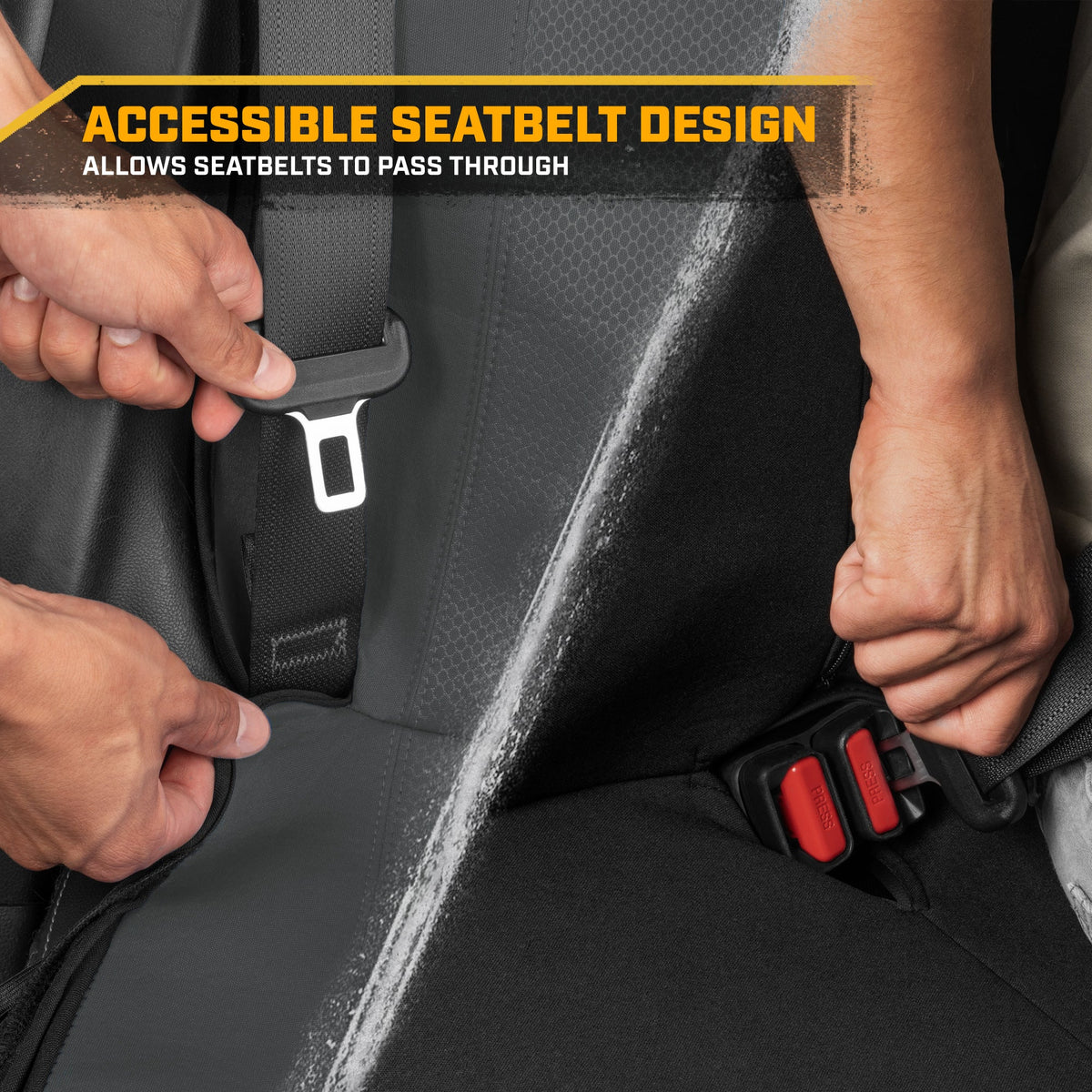 Cat Flexfit Gray Rear Seat Cover für Auto - Langlebiger Canvas & Mesh Design 60/40 Split Bench Protector für Autos, LKW & SUVs - Rücksitz Abdeckung für Hinterbank - Interieur Car Zubehör