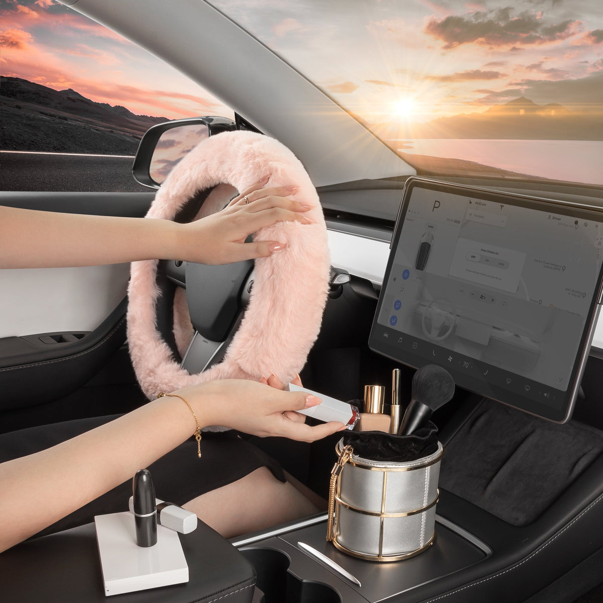 Carbella Soft Pink Fuzzy Lenkrad Abdeckung, Standard 15 Zoll Größe passt die meisten Fahrzeuge, niedliche Faux Pelz Auto Lenkung Abdeckung mit Soft Fluffy Furry Touch, Auto Zubehör für Frauen