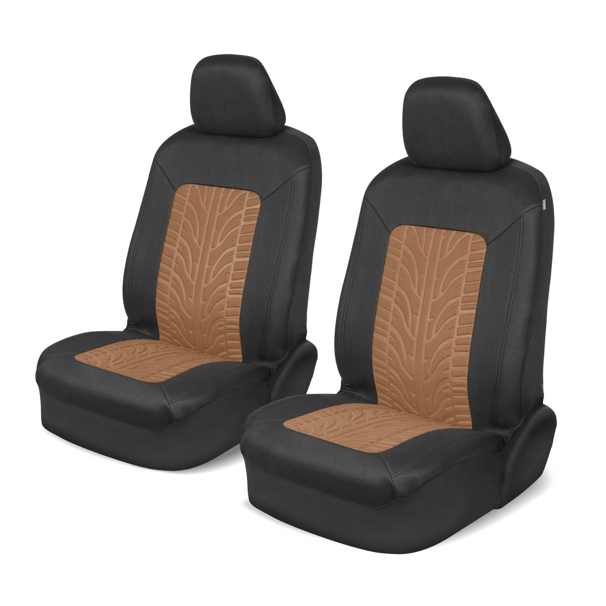 Motor Trend GrandPrix Sitzbezüge für Autos, 2-Pack Black & Beige Reifen Lauffläche geprägte Autositzbezüge für Vordersitze, Automotive Interior Abdeckungen für Auto LKW Van SUV