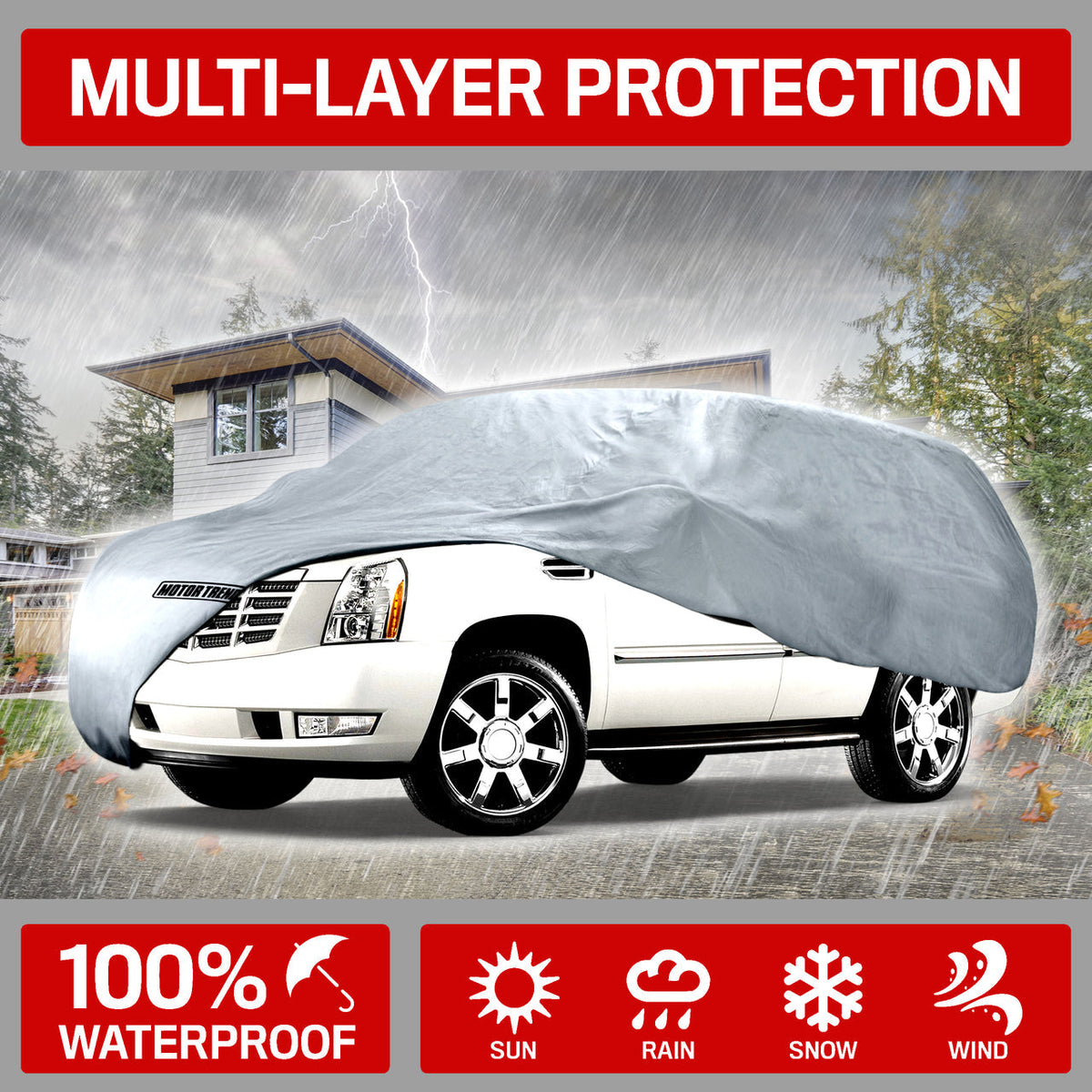 MotorTrend 4-Serie Premium Poly Lined Fahrzeugabdeckung für Autos, SUVs, LKW, Vans