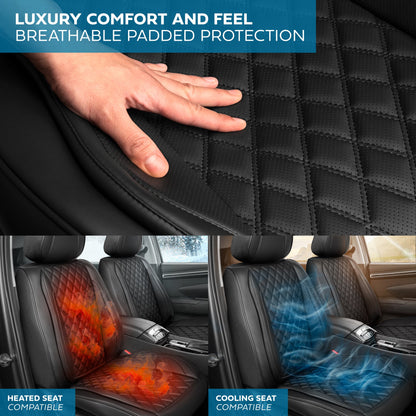 MotorBox Elite Edition Faux Ledersitz Abdeckungen für Autos, LKW und SUV - 2 schwarze Autositz Abdeckungen für Vordersitze - Universal Fit Car Zubehör Automotive Interior Cover Protector für die meisten Fahrzeuge