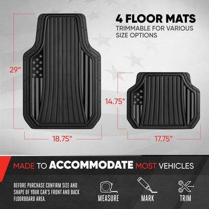 Motor Trend Flag Bodenmatten Volles Set - Langlebige schwarze Gummi Auto Bodenmatten für LKW Autos SUV mit zwei Ton Akzent, All Wetter Innenschutz für Front und Rückseite mit rutschfestem Rücken, Black Gloss - Flagge Schwarz / Gray