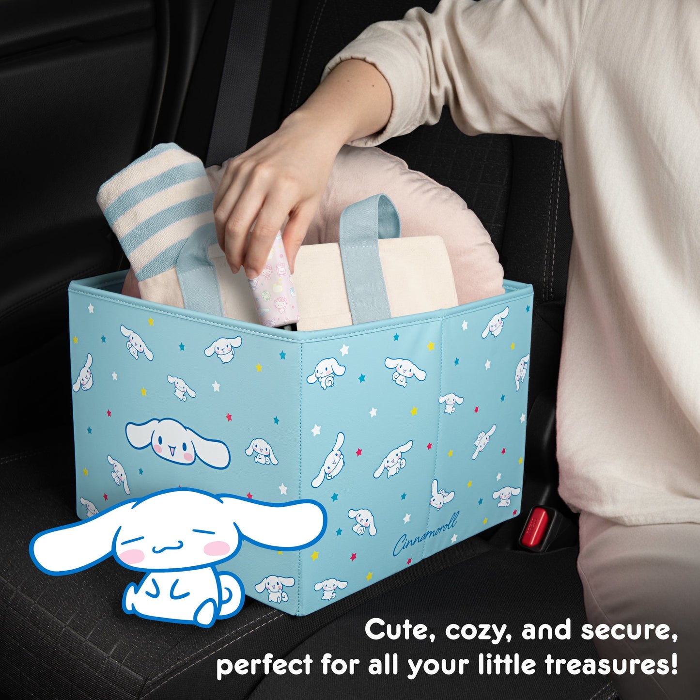 Sanrio Cinnamoroll Car Trunk Organizer und Lagerbehälter - Zusammenklappbare einfache Kompartiment bequeme schwere Aufgabe, Fold Up für einfache Aufbewahrung Box, Automotive Seat Cargo Lebensmittel Werkzeuge - 12,5L x 12,5W x 9H
