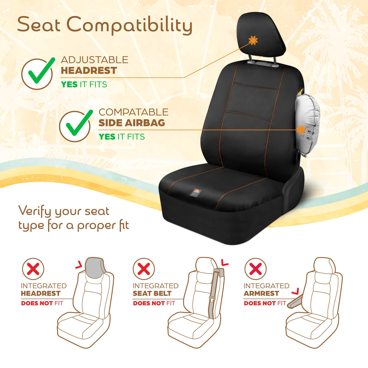 C&C Napa Ledertasche 2 Vordersitze - Faux Leder Auto Sitzprotektoren für Autos & LKW - UV-resistent, leicht zu reinigen, universelle Passform - Stilvolles Küstendesign für Sommer Auto Interior Upgrade