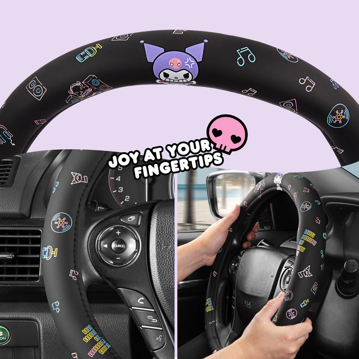 Carbella Sanrio Kuromi Neon Party Lenkrad Abdeckung (Fits 14.5' - 15.5')