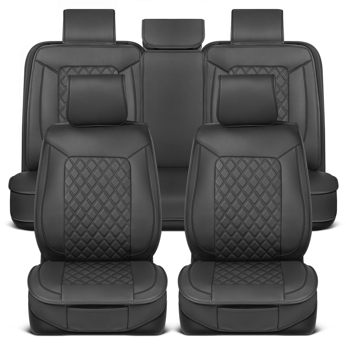 MotorBox 11-Piece Prestige Edition Premium Faux Leather Diamond Stitched Cushion Vordersitz- und Rücksitzabdeckungen