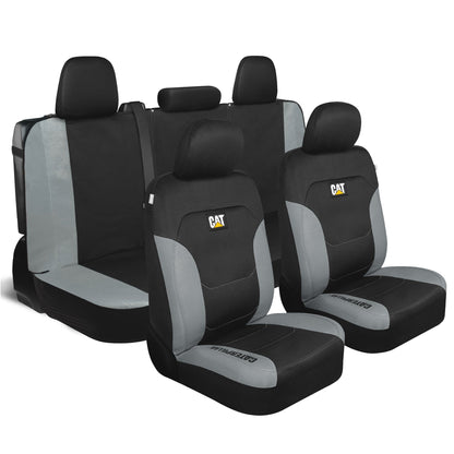 CAT Black & Gray Car Seat Covers Full Set – Front Seat Covers & Rear Bench Seat Cover – Airbag-kompatibel, 60/40 Split Bench für LKW, PKW & SUVs – Automotive Interior Seat Protection Zubehör – Alias 639034929689400484