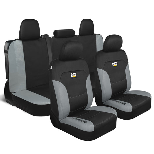 CAT Black & Gray Car Seat Covers Full Set – Front Seat Covers & Rear Bench Seat Cover – Airbag-kompatibel, 60/40 Split Bench für LKW, PKW & SUVs – Automotive Interior Seat Protection Zubehör – Alias 639034929689400484