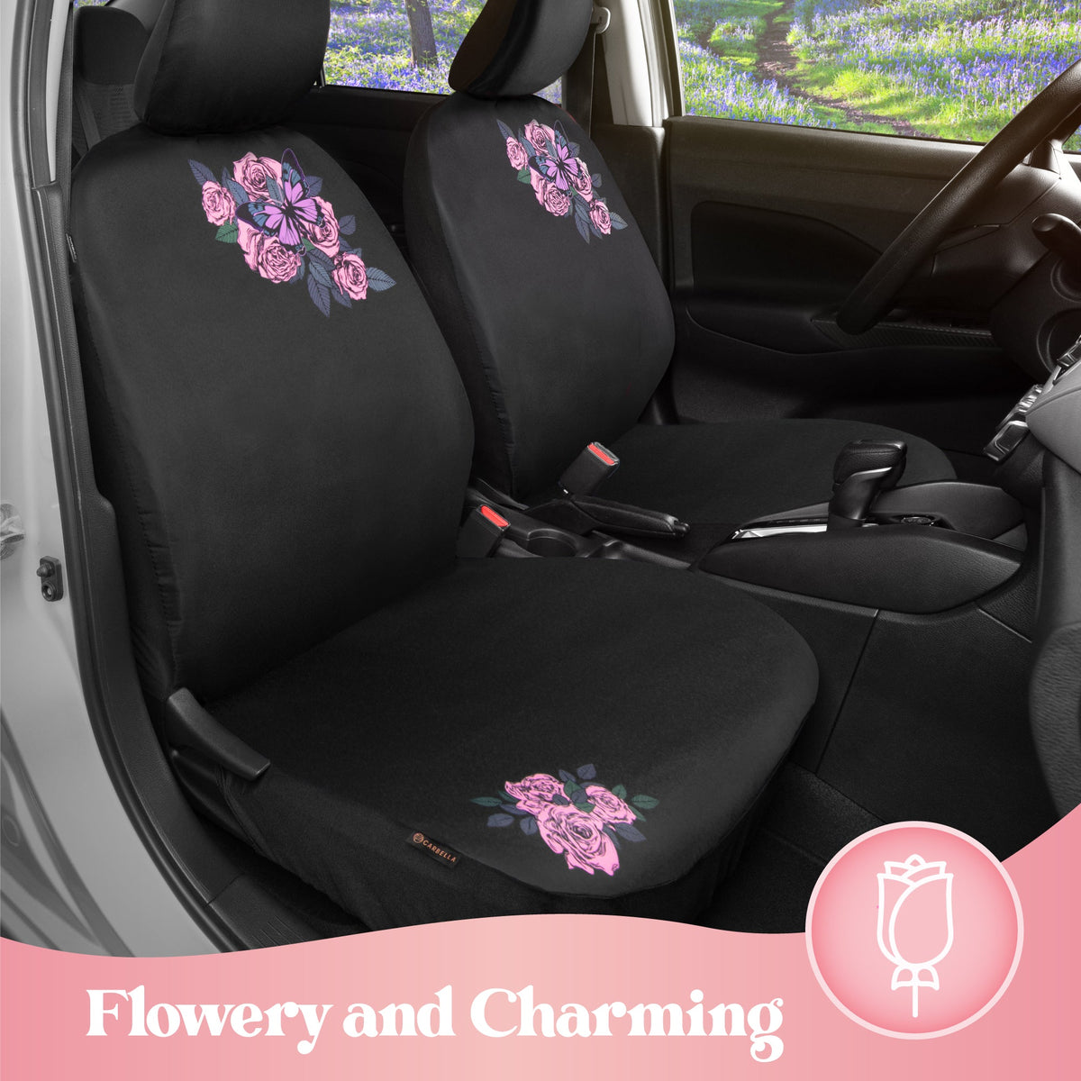 Pink Butterfly & Flowers Autositz Abdeckungen, niedliches Auto Zubehör für Damen Vordersitz Abdeckungen für Auto passt die meisten Autos Trucks Vans SUV bestickt Design
