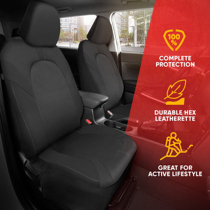Motor Trend Honeycomb Polyester-Sitzbezüge - Semi Universal Fit Front Seat Protector für die meisten Autos, LKWs, SUVs - Atemberaubendes Hex-Design, einfach zu installieren, Schwarz & Grau Autositzbezug