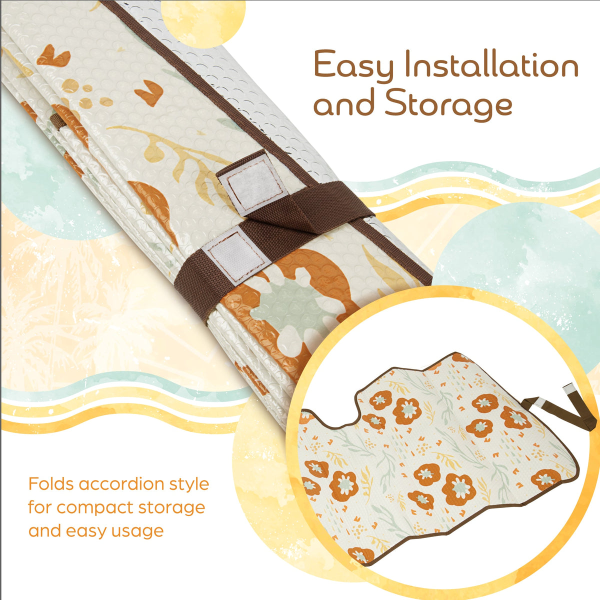 C&C Orange Floral Car Windschutzscheibe Sonnenschutz - Sun Visor SunShade für Auto-Windschutzscheibe - Fensterschirme für Autos, SUV & Truck - Dash Cover UV-Schutz für Front-Fensterschutz Zubehör - 57' x 27'