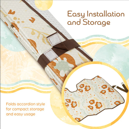 C&C Orange Floral Car Windschutzscheibe Sonnenschutz - Sun Visor SunShade für Auto-Windschutzscheibe - Fensterschirme für Autos, SUV & Truck - Dash Cover UV-Schutz für Front-Fensterschutz Zubehör - 57' x 27'
