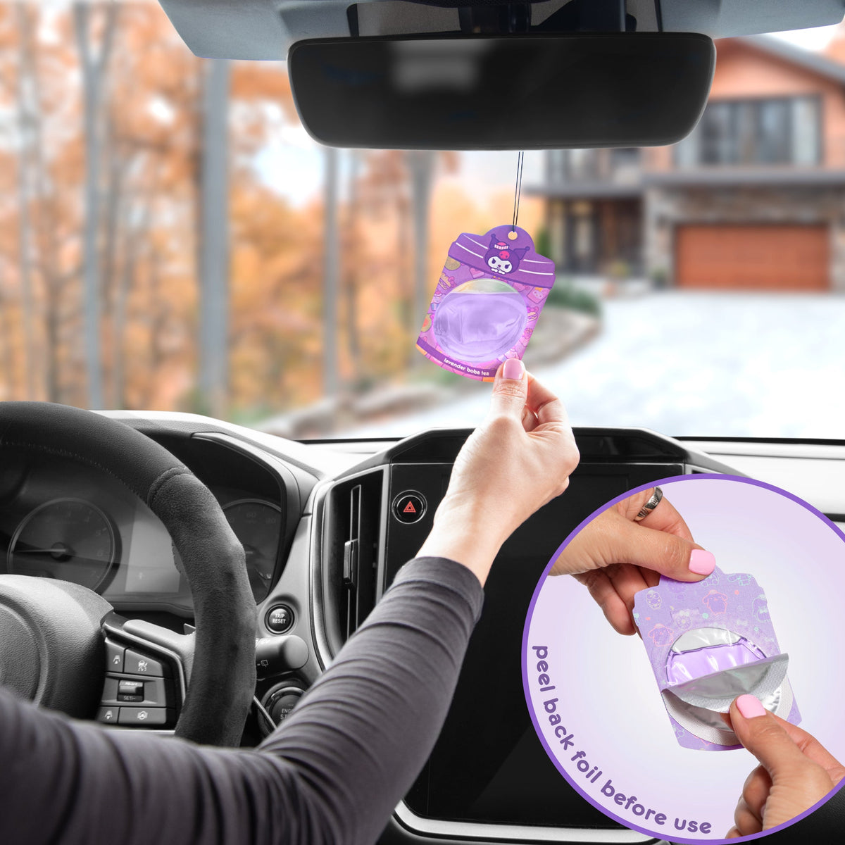 Hello Kitty und Freunde Car Air Freshener (Kuromi - Lavendel Boba Tee) Hängendes Gel Area Deodorizer, lang anhaltende Autodüfte Air Freshener, niedliches Automotive Sanrio Zubehör Dekor, 2-Pack