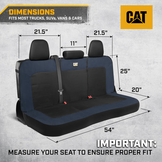 Cat Flexfit Blue & Black Rücksitz Abdeckung für Auto - Langlebige Canvas & Mesh Design 60/40 Split Bench Protector für Autos, LKW & SUVs - Rücksitz Abdeckung für Rücksitz Bench - Interieur Car Zubehör
