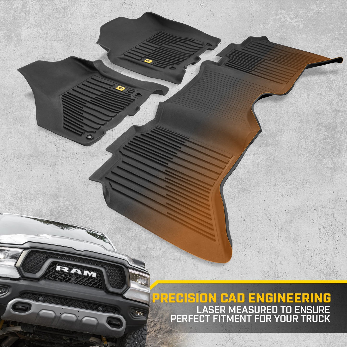 CAT 3-Stück JustFit 3D Vorderbodenmatten und Hinterbodenmatten für Dodge Ram 1500 Crew Cab 2009-2018, Dodge Ram 2500/3500 Crew Cab 2010-2018, Dodge Ram Classic 2019-2024