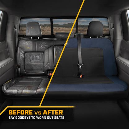 Cat Flexfit Blue & Black Rücksitz Abdeckung für Auto - Langlebige Canvas & Mesh Design 60/40 Split Bench Protector für Autos, LKW & SUVs - Rücksitz Abdeckung für Rücksitz Bench - Interieur Car Zubehör
