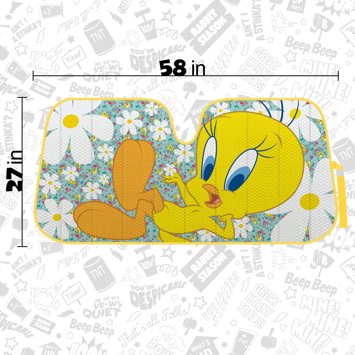 Warner Bros Looney Tunes Tweety Bird mit Blumen Front Windschutzscheibe Sonnenschirm (58 'x 27')