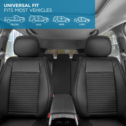MotorBox Elite Edition Faux Leder & All Weather Wicker Sitzbezüge für Autos, LKW & SUV - 2 Black Car Seat Abdeckungen für Vordersitze - Universal Fit Car Zubehör Automotive Interior Protector