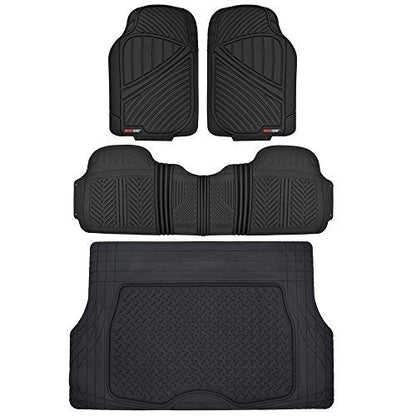 MotorTrend 4-Piece FlexTough Performance Deep Channel Front Floor Mat, Rear Floor Mat und Trunk / Cargo Mat - Heavy Duty, All Weather, Trim to Fit