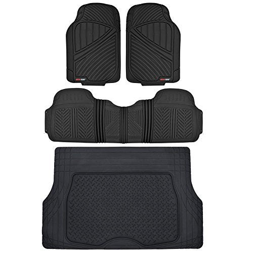 MotorTrend 4-Piece FlexTough Performance Deep Channel Front Floor Mat, Rear Floor Mat und Trunk / Cargo Mat - Heavy Duty, All Weather, Trim to Fit