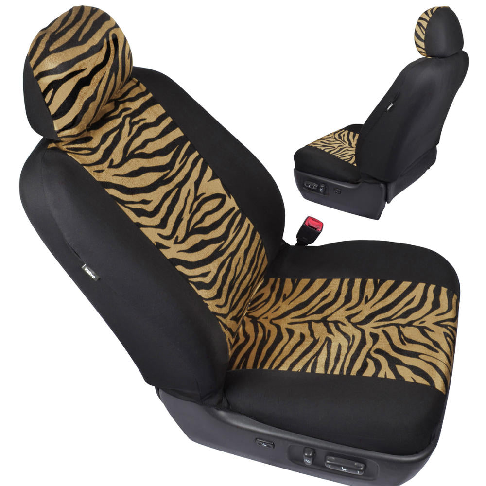 BDK 12-Piece Brown Tiger Vordersitze, Rücksitze, Sitzgurtpads und Lenkradabdeckung (Fits 14.5' - 15.5')