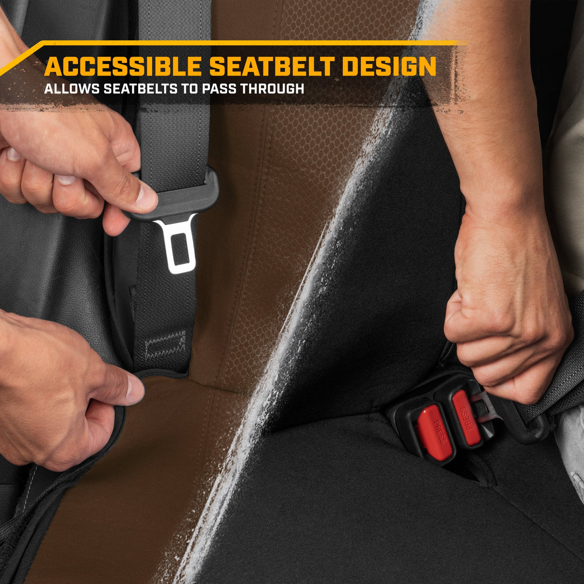 Cat Flexfit Brown Rear Seat Cover für Auto - Langlebiger Canvas & Mesh Design 60/40 Split Bench Protector für Autos, LKW & SUVs - Rücksitz Abdeckung für Hinterbank - Interieur Car Zubehör