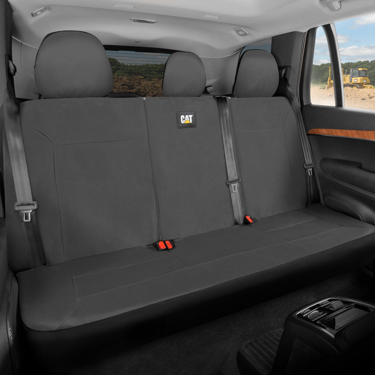 CAT Grauer Rücksitzbezug für LKW, Autos & SUVs - Heavy-Duty Oxford Canvas - 60/40 Split Bench Protector - Langlebiger Rücksitzbezug für Arbeitsfahrzeuge, Haustiere, Reisen - Car & Truck Interior Accessory