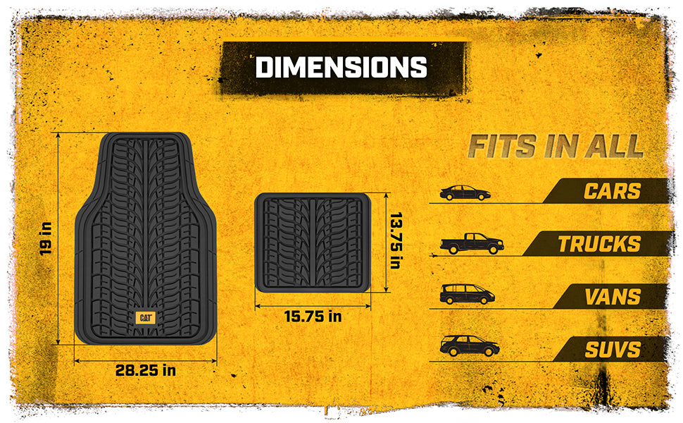 CAT ToughTread 4-Stück-Frontbodenmatten und hintere Bodenmatten - Heavy Duty, All Weather, Trimmable