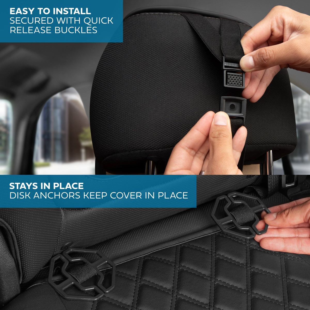 MotorBox Premium Napa Lederrücksitz Abdeckung - Semi Universal Fit für die meisten Autos, LKW & SUV - Black Back Seat Protector - Anti-Rutsch, langlebige Bench Abdeckung - Einfache Installation, Luxus Auto Interior Upgrade