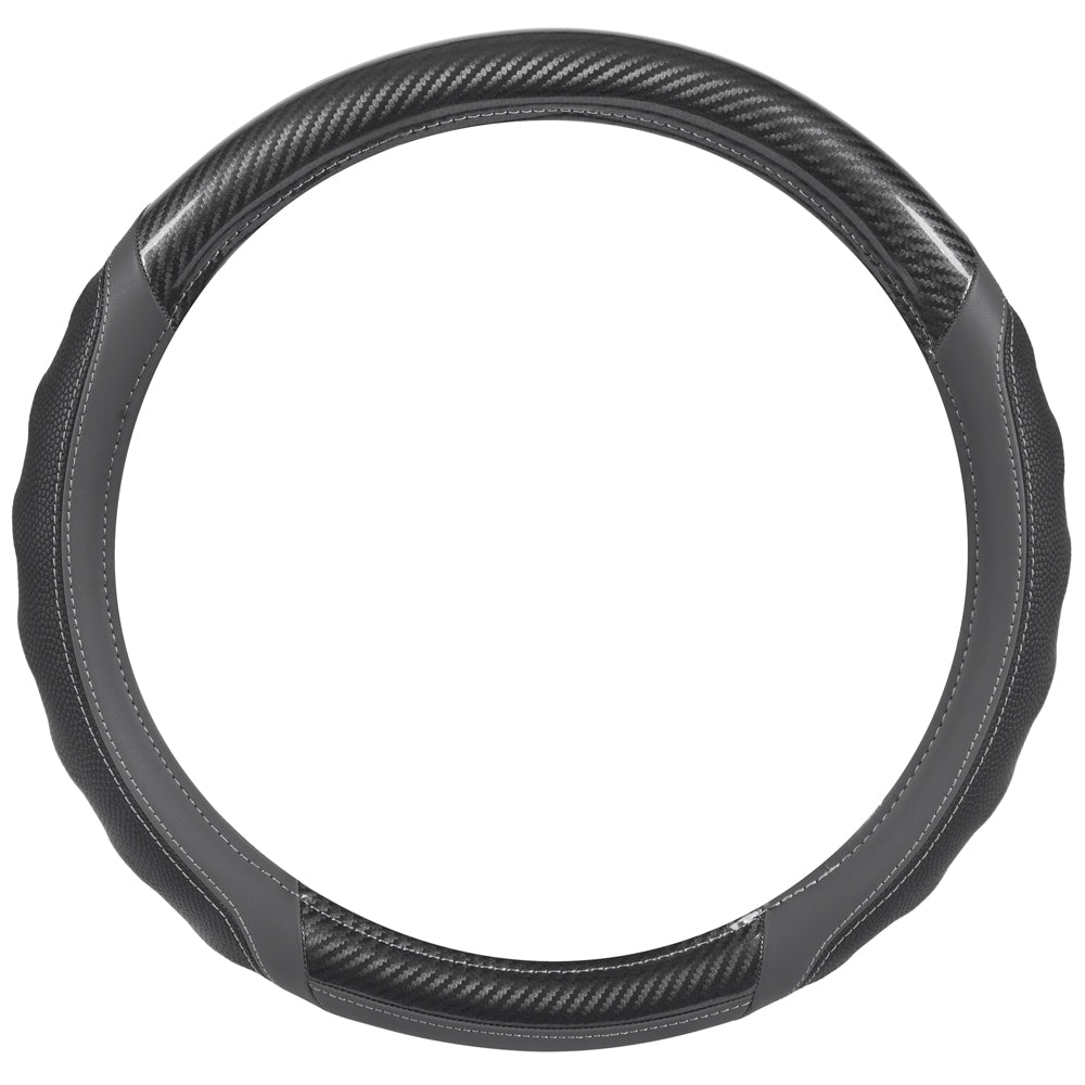 Motor Trend UltraSport Carbon Fiber Steering Wheel Cover, Standard 15 Zoll Größe, Black Faux Leather Comfort Grip, Car Steering Wheel Cover für Auto Truck Van SUV (Mehrere Farben)