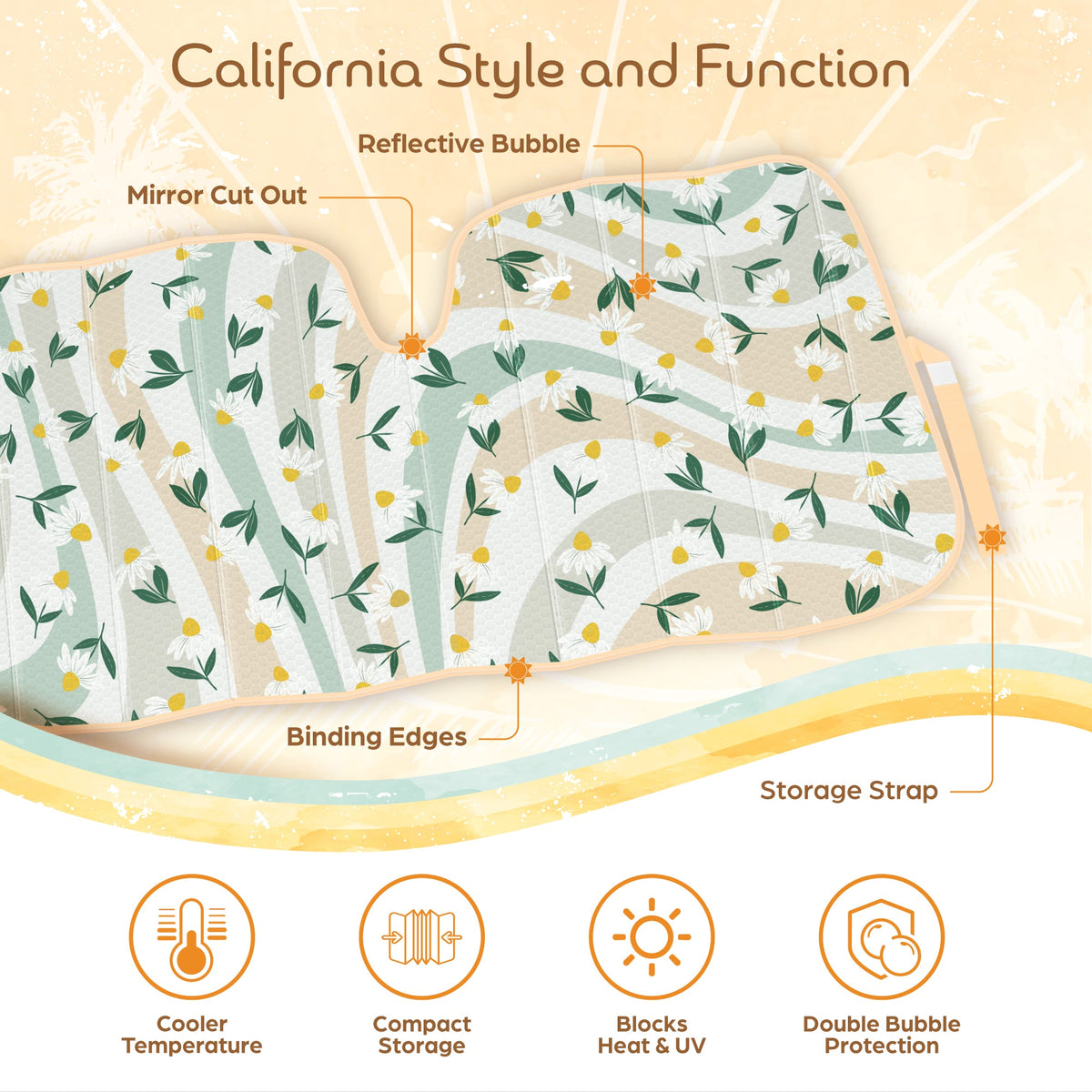 C&C Sage Floral Car Windschutzscheibe Sonnenschutz - Sun Visor SunShade für Auto-Windschutzscheibe - Fensterschirme für Autos, SUV & Truck - Dash Cover UV-Schutz für Front-Fensterschutz Zubehör - 57' x 27'