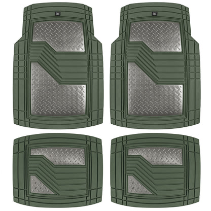 CAT 4-Stück Zwei-Tone Metallic-Look Front Floor Matts und Hintere Bodenmatten - Heavy Duty, All Weather, Trimm to Fit