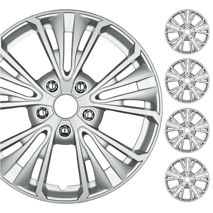BDK 16 Zoll Hubcaps Set von 4 - OEM Ersatz Snap-On Wheel Rim Covers - Universal Fit Car Wheel Cover für Autos, LKW, SUV, Vans langlebig ABS 5-Spoke Silver Hub-Cap Car Zubehör Außen