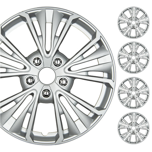 BDK 16 Zoll Hubcaps Set von 4 - OEM Ersatz Snap-On Wheel Rim Covers - Universal Fit Car Wheel Cover für Autos, LKW, SUV, Vans langlebig ABS 5-Spoke Silver Hub-Cap Car Zubehör Außen