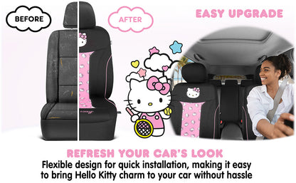 Hello Kitty Car Seat Covers - Niedliche und langlebige Pink Vordersitzbezüge, entzückendes Hello Kitty Design, komfortables und lang anhaltendes Polyester, Autozubehör Geschenk Hello Kitty Zubehör 2pc Schwarz / Pink