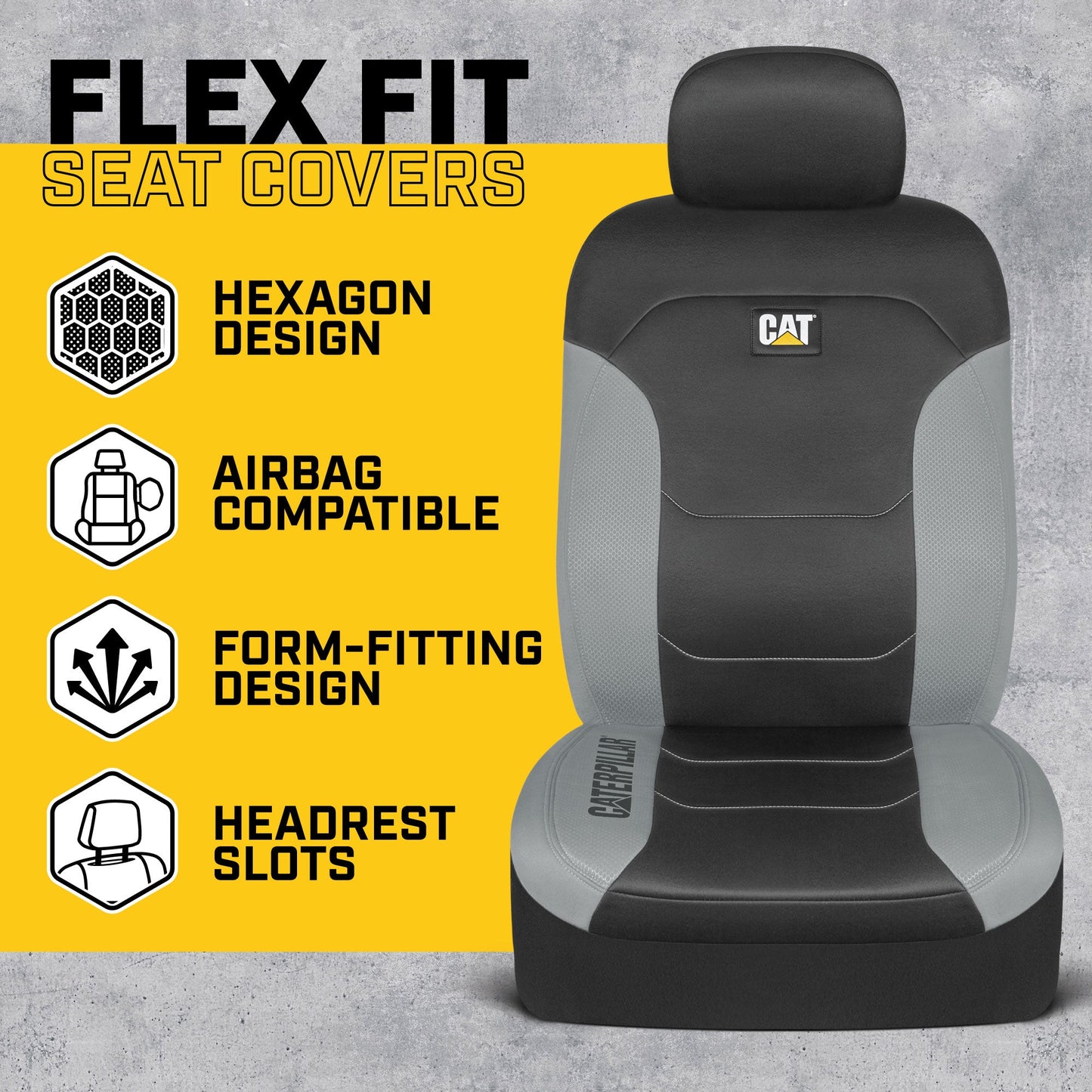 CAT Black & Gray Car Seat Covers Full Set – Front Seat Covers & Rear Bench Seat Cover – Airbag-kompatibel, 60/40 Split Bench für LKW, PKW & SUVs – Automotive Interior Seat Protection Zubehör – Alias 639034929689400484