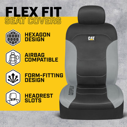 CAT Black & Gray Car Seat Covers Full Set – Front Seat Covers & Rear Bench Seat Cover – Airbag-kompatibel, 60/40 Split Bench für LKW, PKW & SUVs – Automotive Interior Seat Protection Zubehör – Alias 639034929689400484