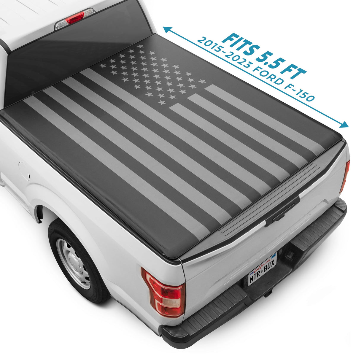 MotorBox Soft Tri-Fold Truck Tonneau Abdeckung für Ford F-150 2015-2024 5,5 ft Bett, Allwetter Klapp LKW Bett Abdeckung mit Black Flag Grafik, Tri-Fold Design für schnellen Zugriff und einfache Installation