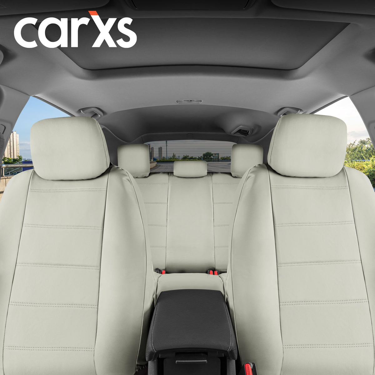 BDK 9-Piece White Leather Car Seat Cover Full Set, Vordersitz- und Hintersitzbank-Abdeckung, Universal Fit Car Seat Covers für PKW SUVs Vans, Komplette Vollabdeckung Schutz für Fahrzeuge