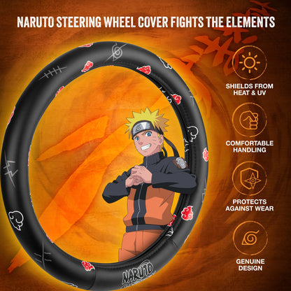 Naruto Shippuden Car Lenkrad Abdeckung, 15 Zoll Anime Lenkrad Abdeckung, gepolsterte Soft Comfortable Cover Anime Car Zubehör für Männer Frauen, Akatsuki