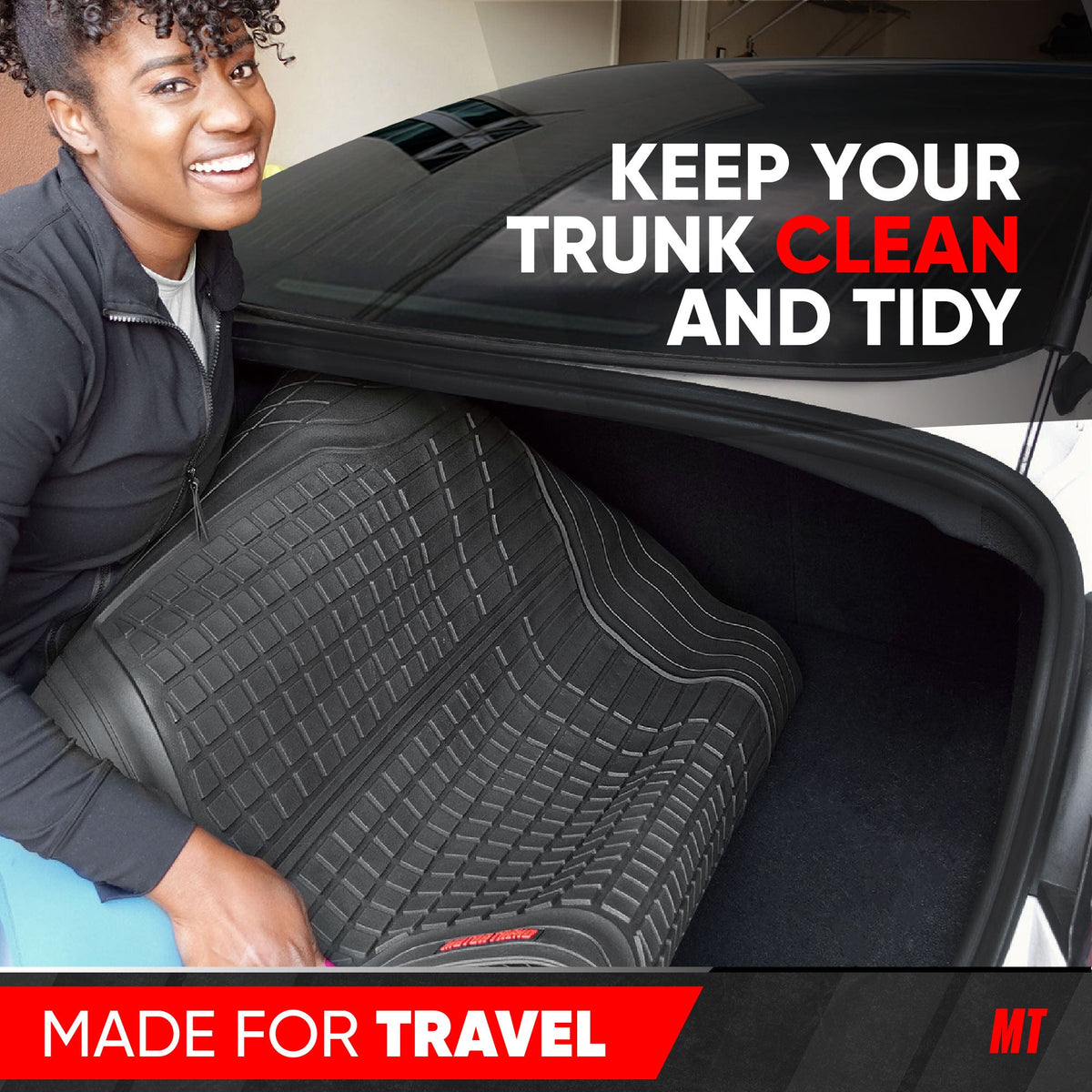 MotorTrend FlexTough Square Groove Trunk / Cargo Liner Mat - Heavy Duty, All Weather, Trim to Fit (54' x 37')