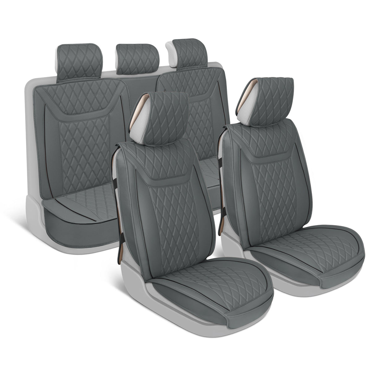 MotorBox 11-Piece Ranch Edition Premium Faux Leather Diamond Stitched Cushion Vordersitz- und Rücksitzabdeckungen
