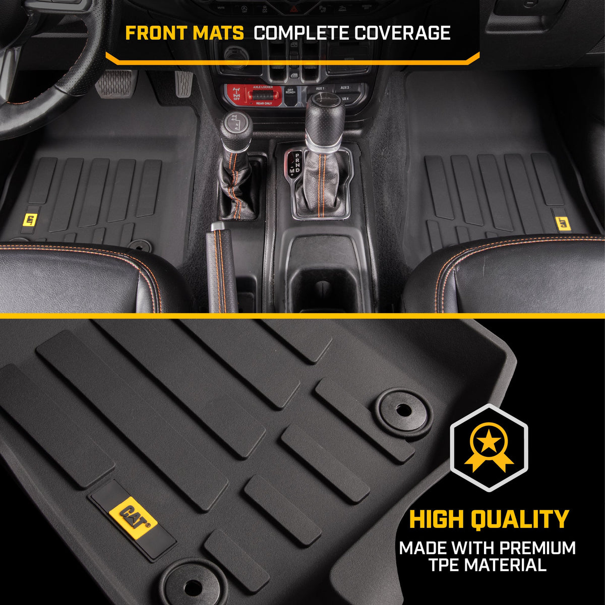 CAT 3-Stück JustFit 3D Bodeneinlagematten für Jeep Wrangler 4WD (2018 - 2026) - All Weather, Heavy Duty, Custom Fit